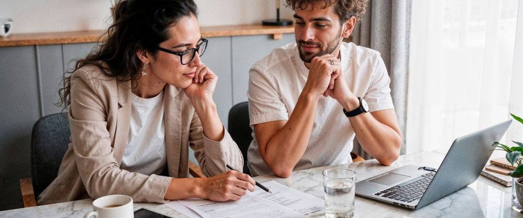 Couple reviewing company accounts for a company director mortgage application